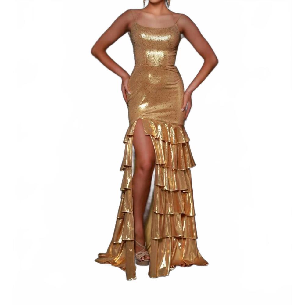 NEW 2CUTE metallic prom dress in gold